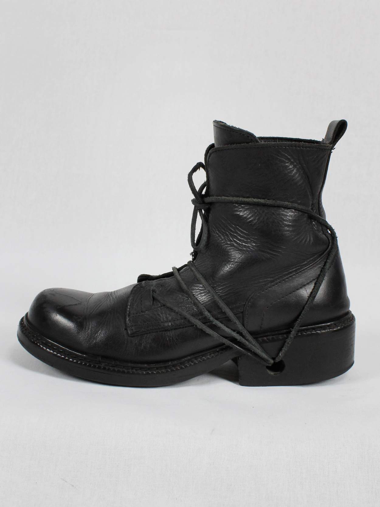 Dirk Bikkembergs black tall boots with laces through the soles mid 90’s (2)