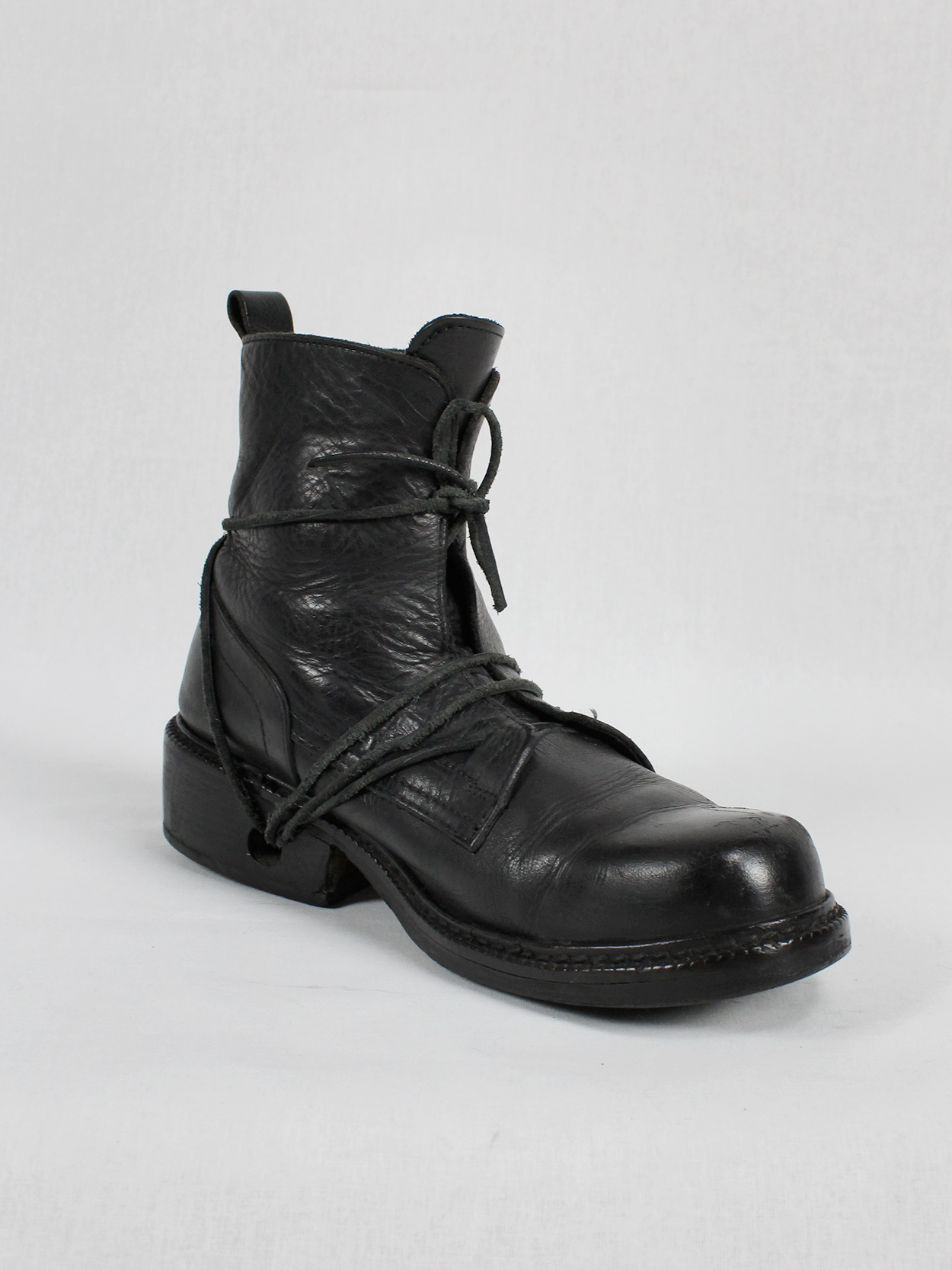 Dirk Bikkembergs black tall boots with laces through the soles (41 ...