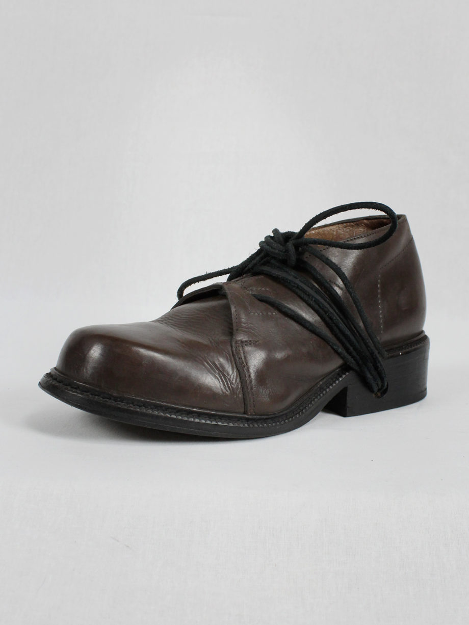 Dirk Bikkembergs brown derby shoes with laces through the soles fall 1994 (16)