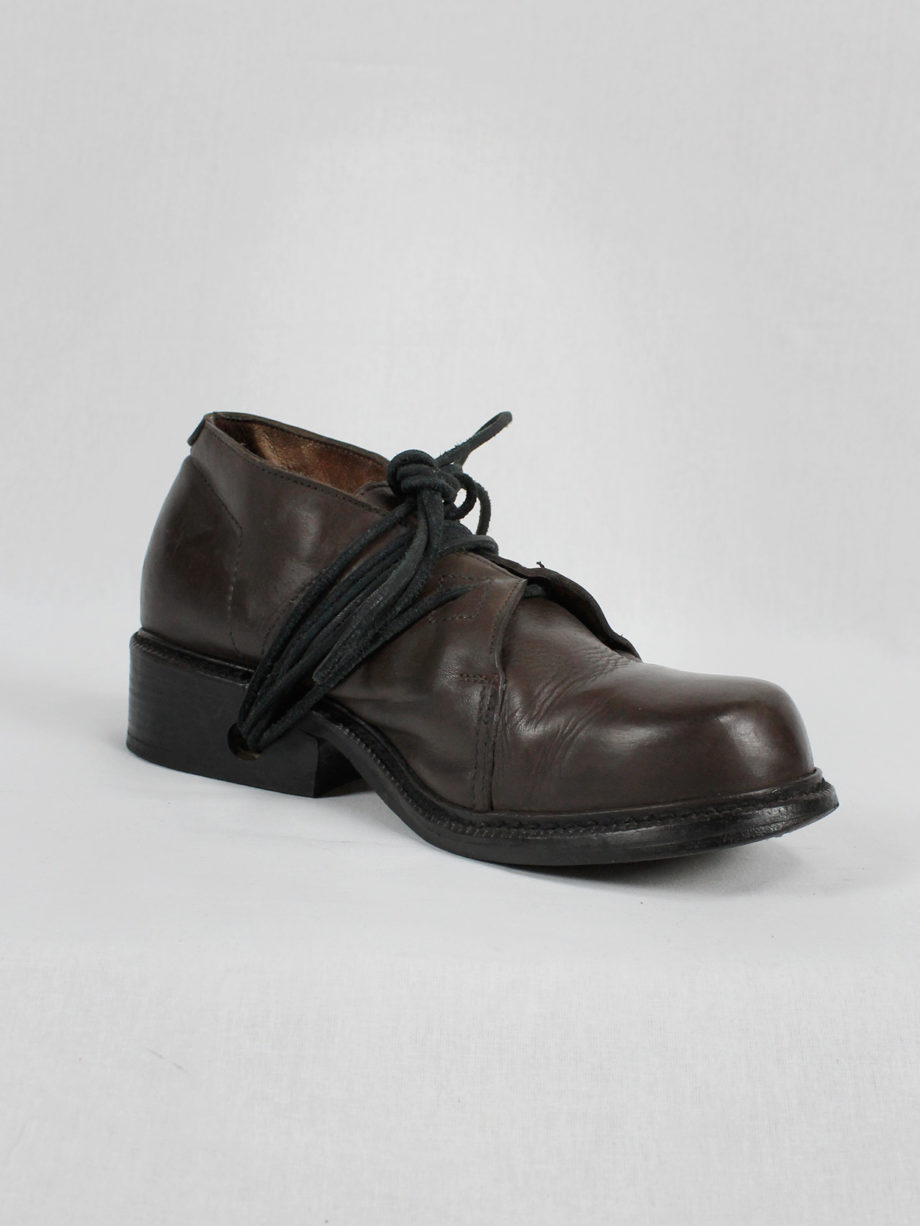 Dirk Bikkembergs brown derby shoes with laces through the soles fall 1994 (18)