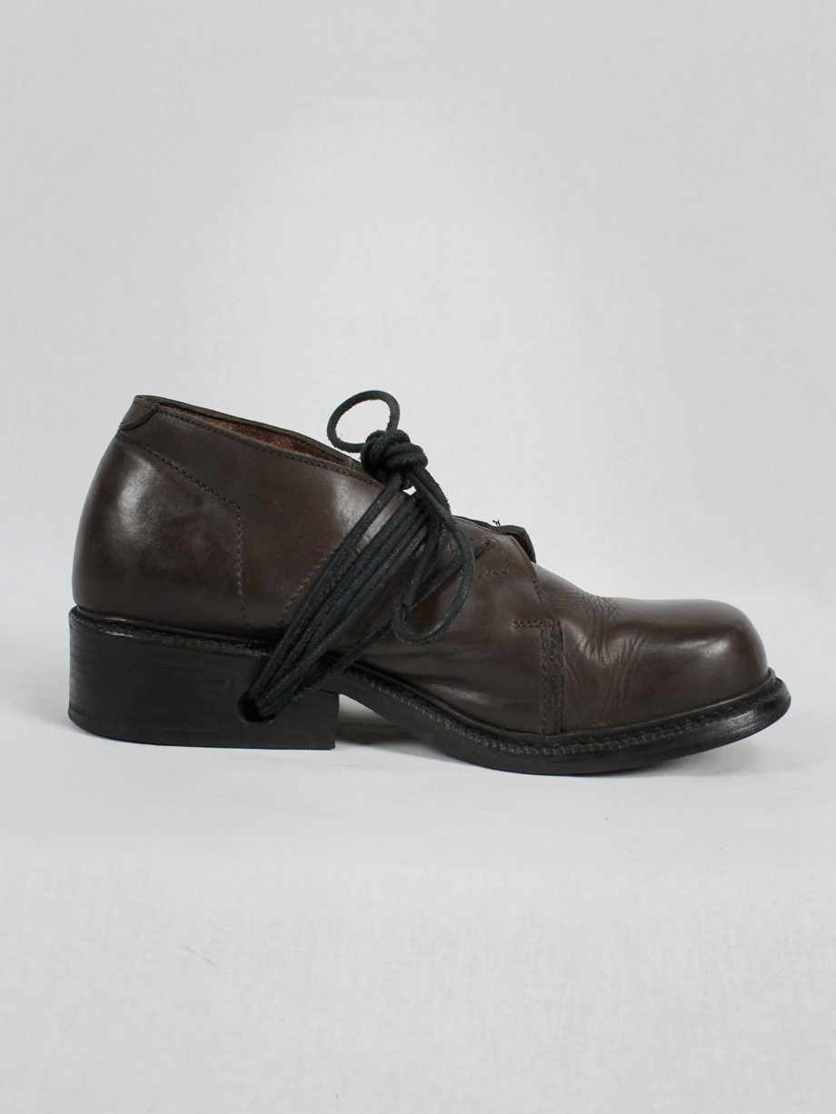 Dirk Bikkembergs brown derby shoes with laces through the soles fall 1994 (19)