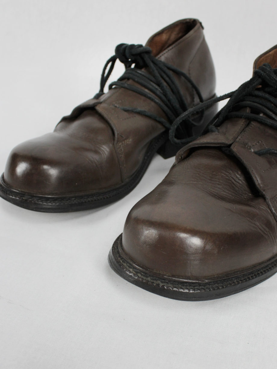 Dirk Bikkembergs brown derby shoes with laces through the soles fall 1994 (9)