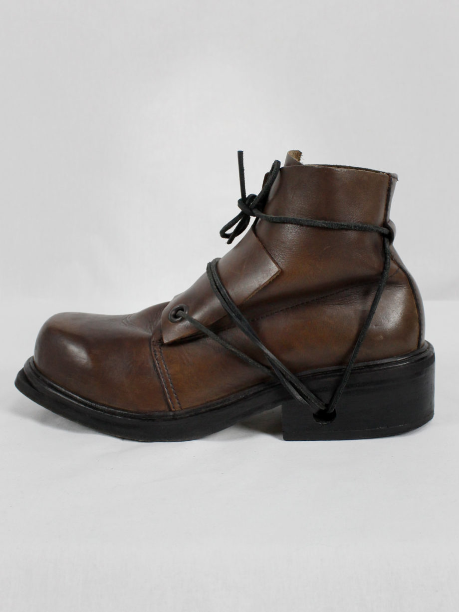 Dirk Bikkembergs brown mountaineering boots with laces through the soles 90s 1990s (12)