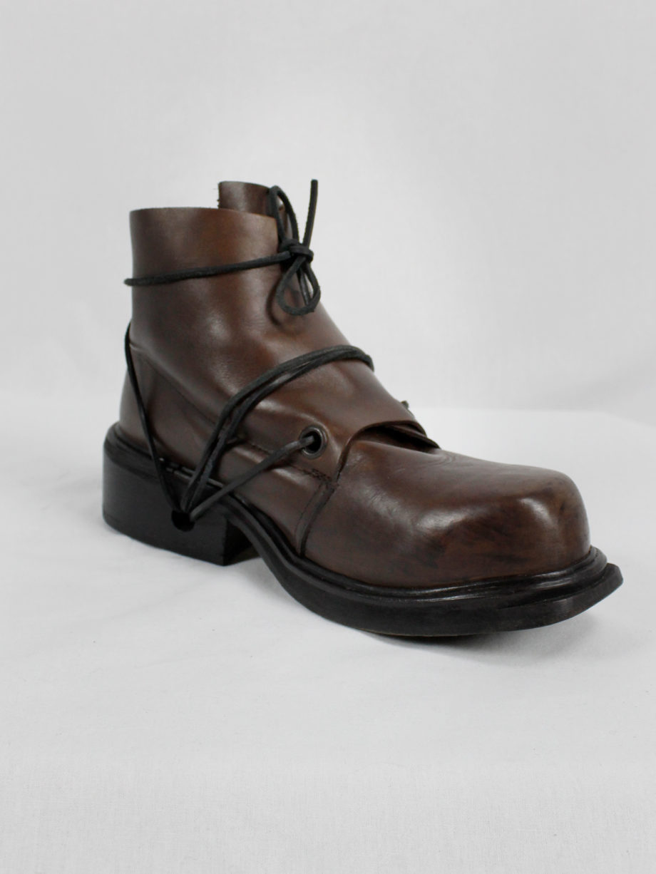 Dirk Bikkembergs brown mountaineering boots with laces through the soles 90s 1990s (15)