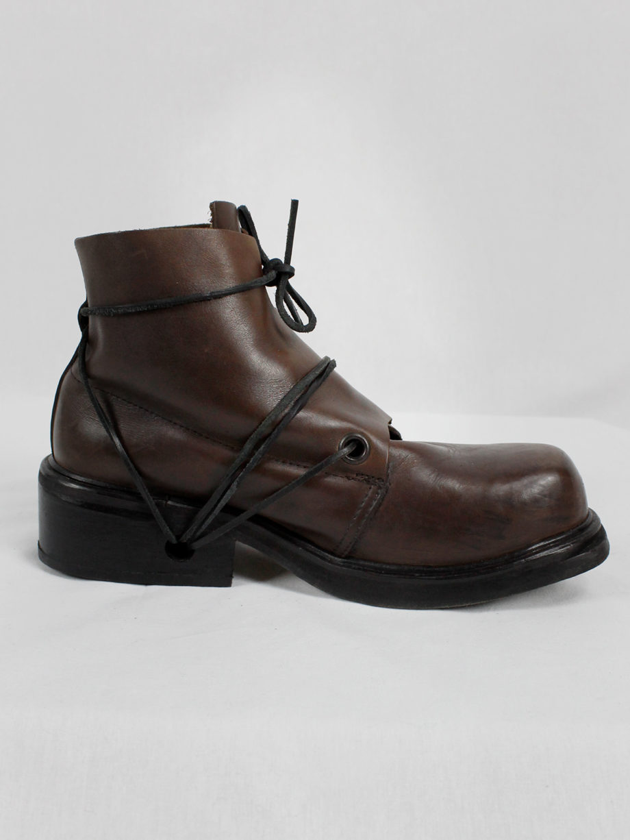 Dirk Bikkembergs brown mountaineering boots with laces through the soles 90s 1990s (16)