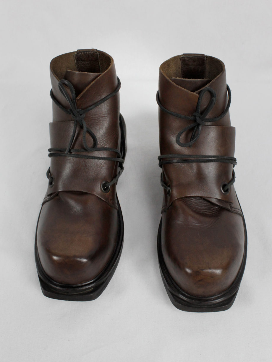 Dirk Bikkembergs brown mountaineering boots with laces through the soles 90s 1990s (2)