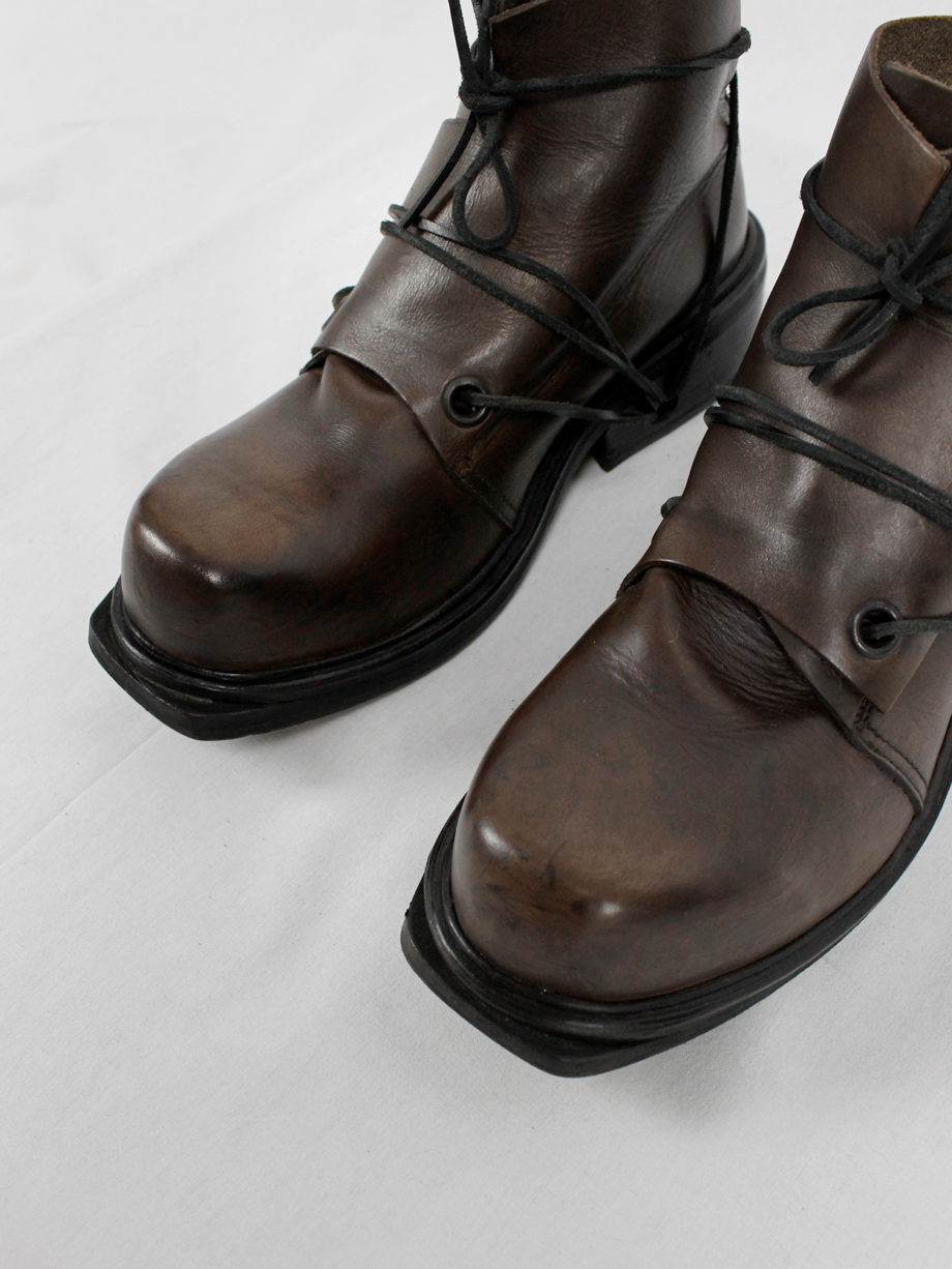 Dirk Bikkembergs brown mountaineering boots with laces through the soles 90s 1990s (3)