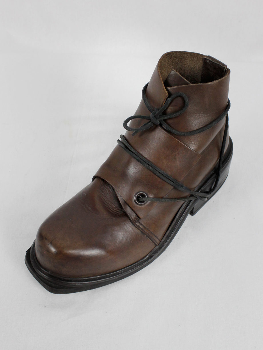 Dirk Bikkembergs brown mountaineering boots with laces through the soles 90s 1990s (7)