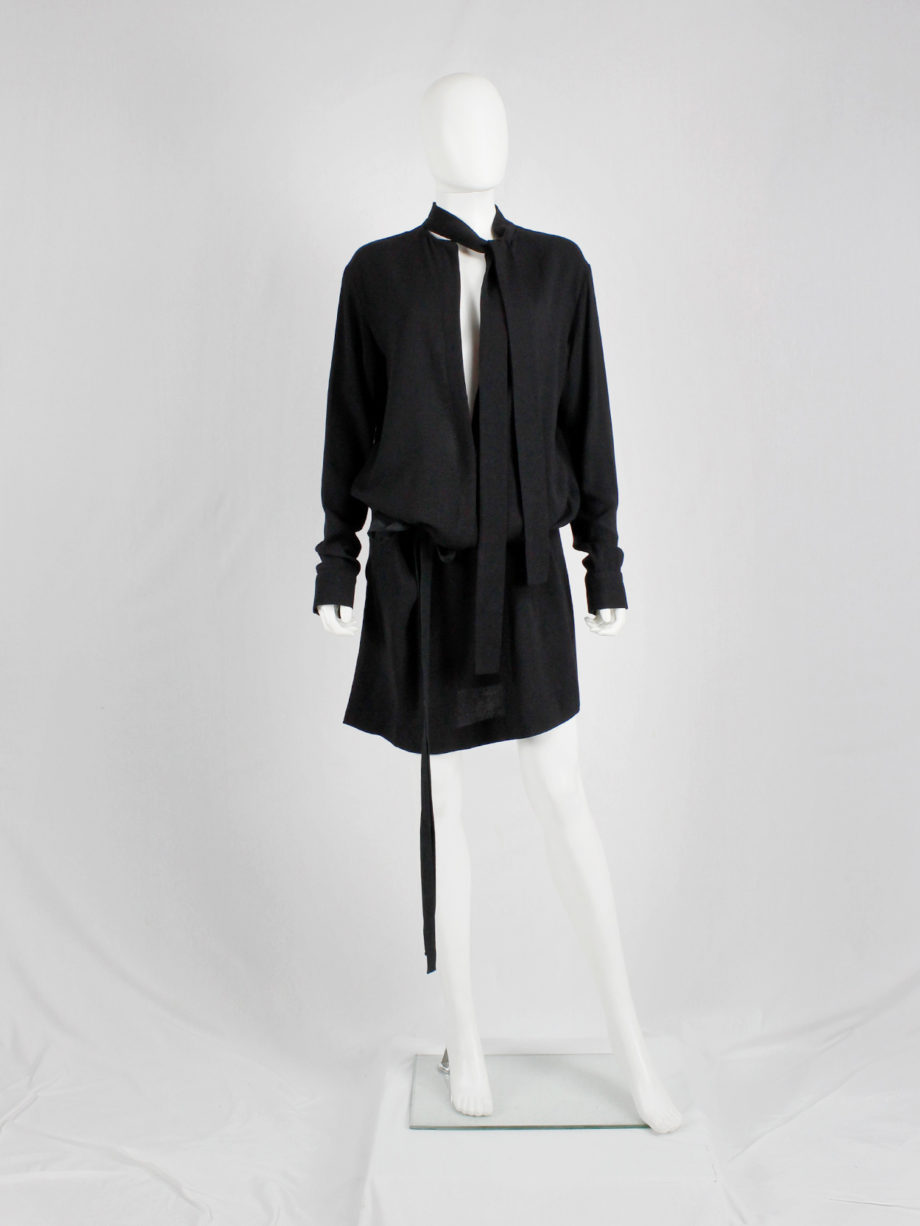 Haider Ackermann black dress with minimal neckline and bowtie fall 2015 (9)