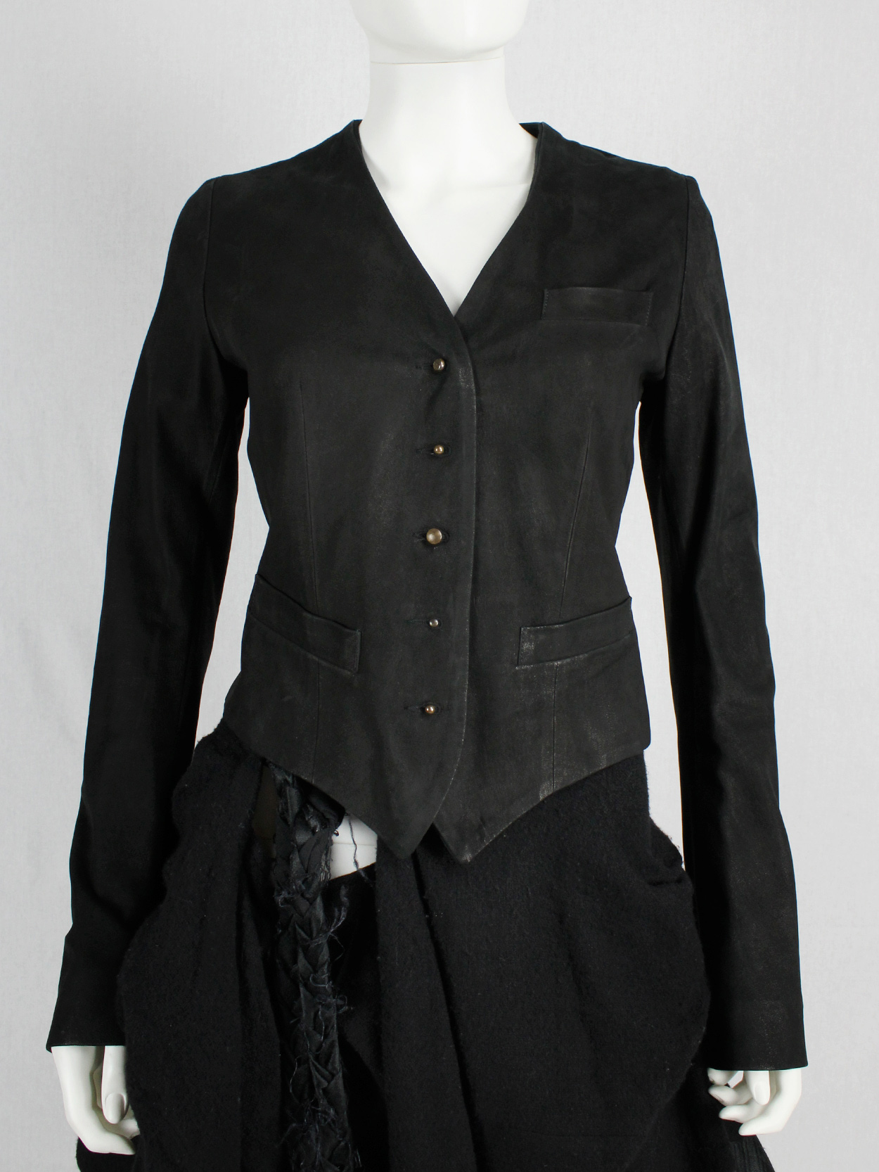 Isaac Sellam black leather jacket with open back and belt strap (12)