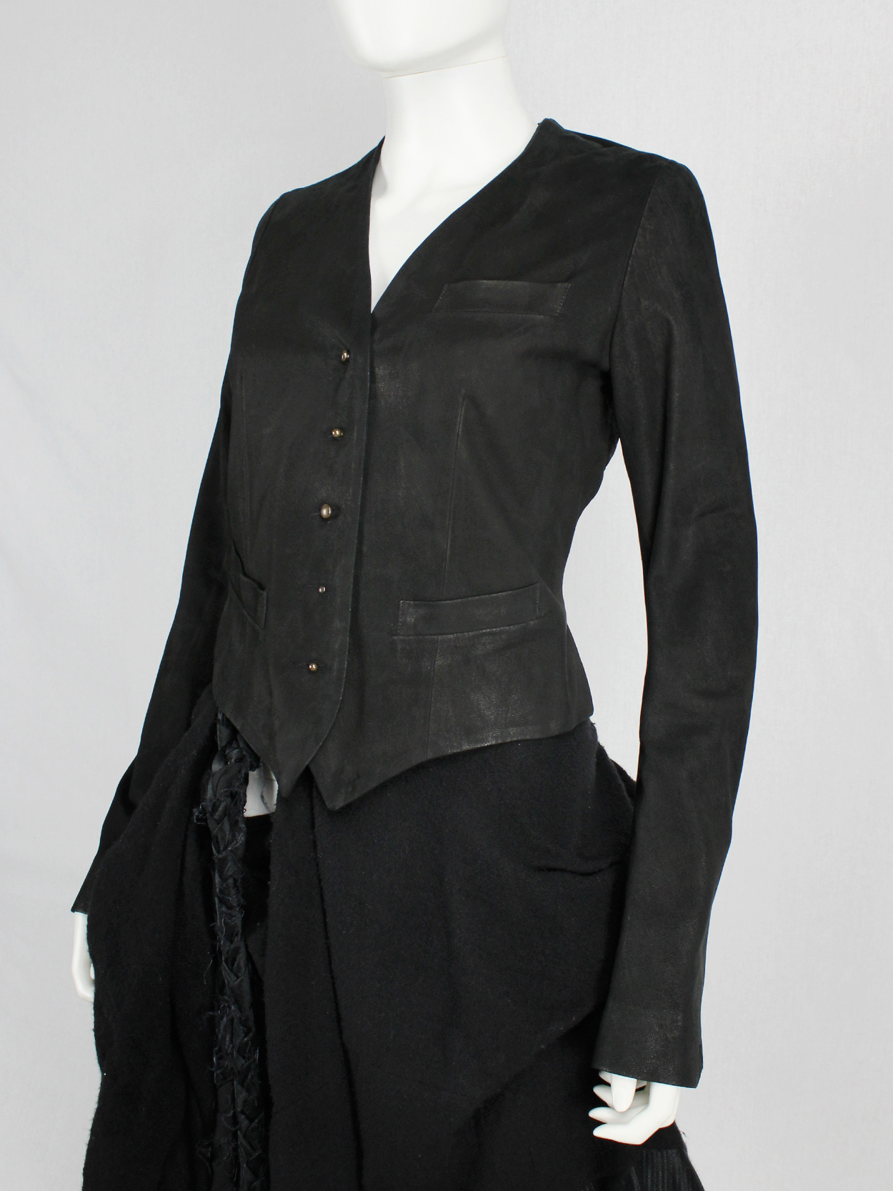 Isaac Sellam black leather jacket with open back and belt strap (14)