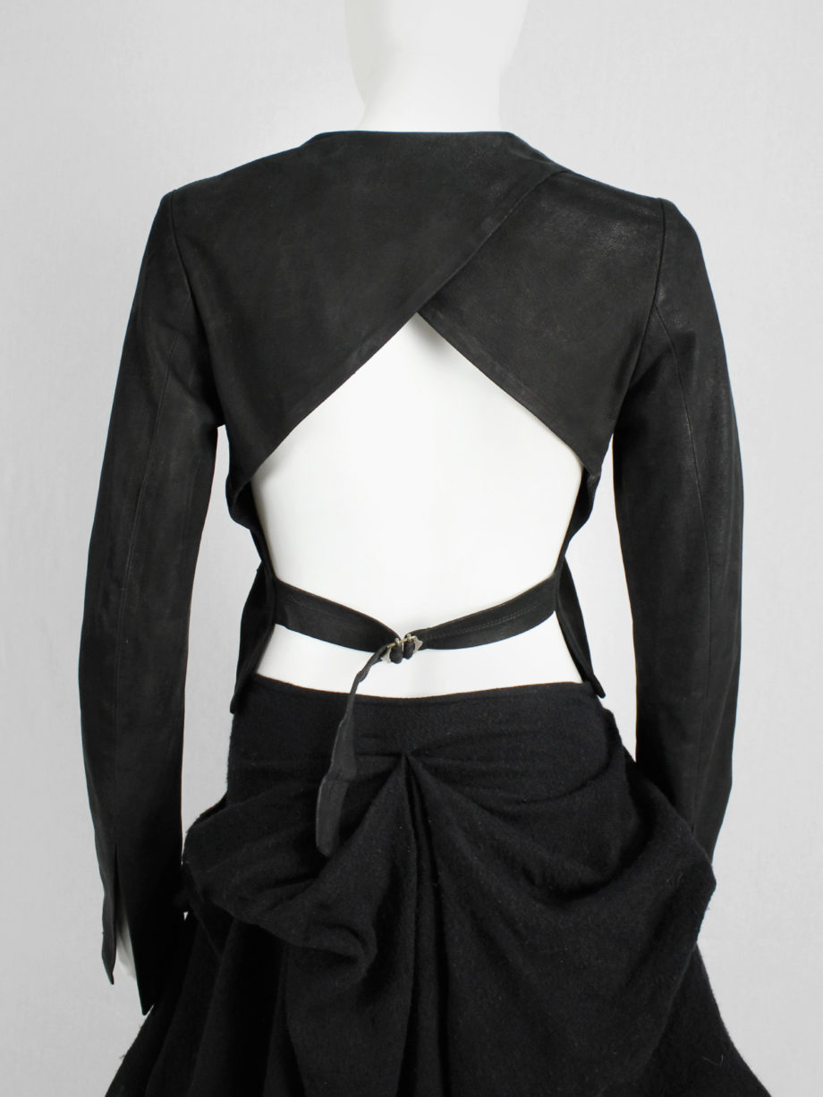 Isaac Sellam black leather jacket with open back and belt strap (6)
