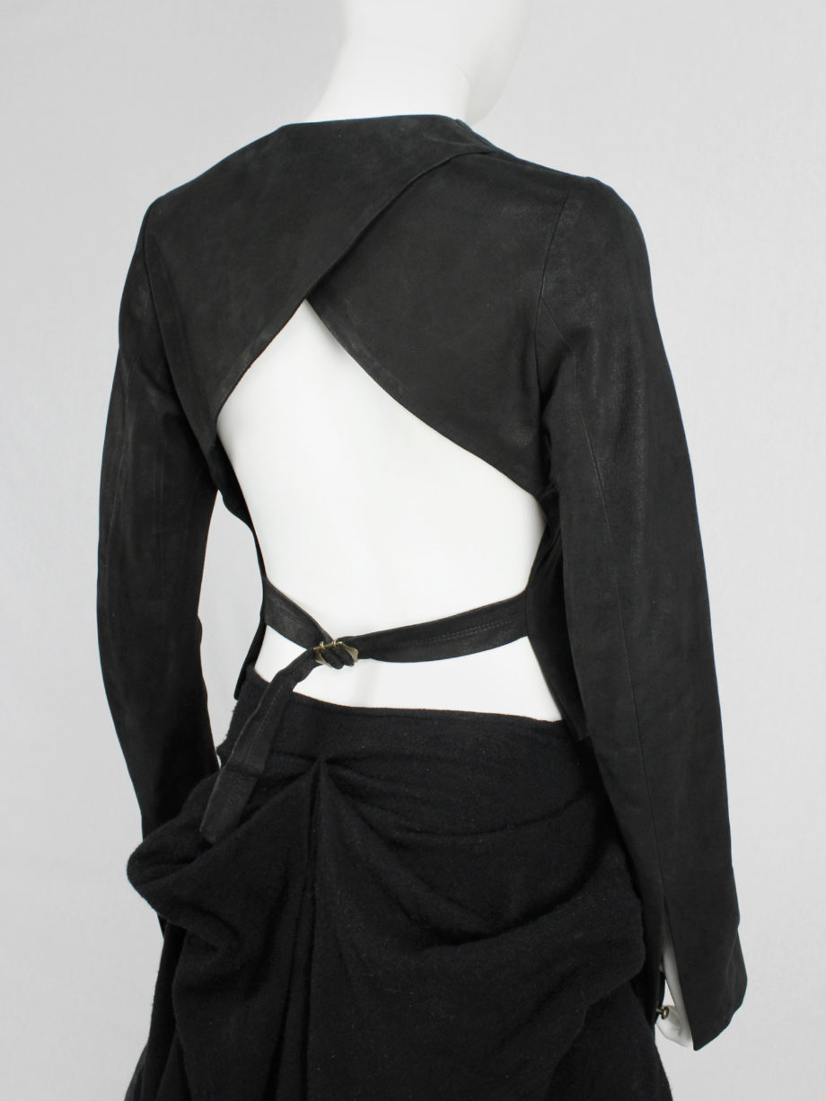 Isaac Sellam black leather jacket with open back and belt strap (8)
