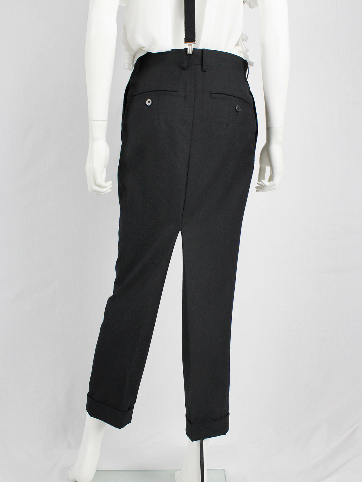 Junya Watanabe black pleated harem trousers with suspenders — fall 2012 ...