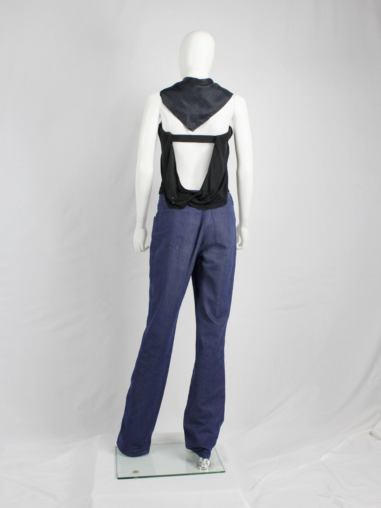 Maison Martin Margiela black backless top with blue scarf collar spring 2007 (10)
