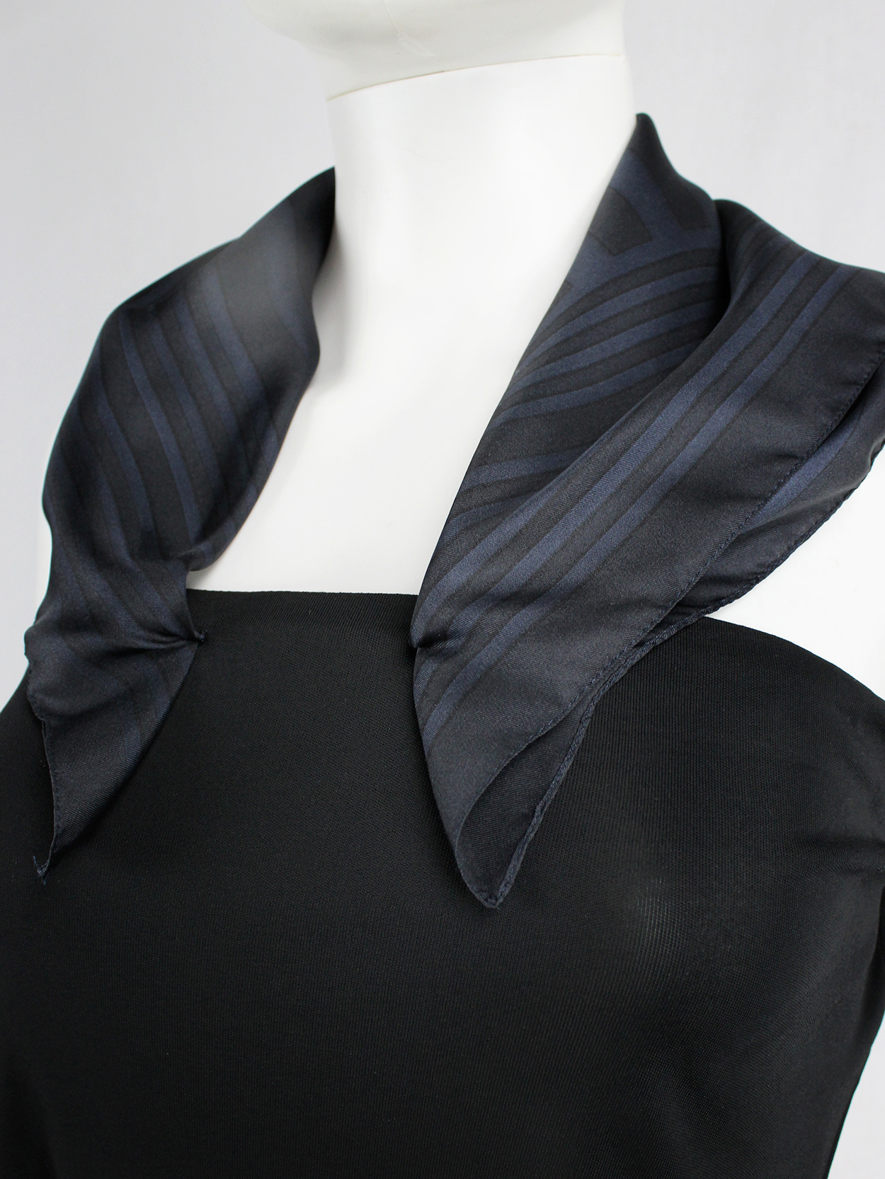 Maison Martin Margiela black backless top with blue scarf collar ...
