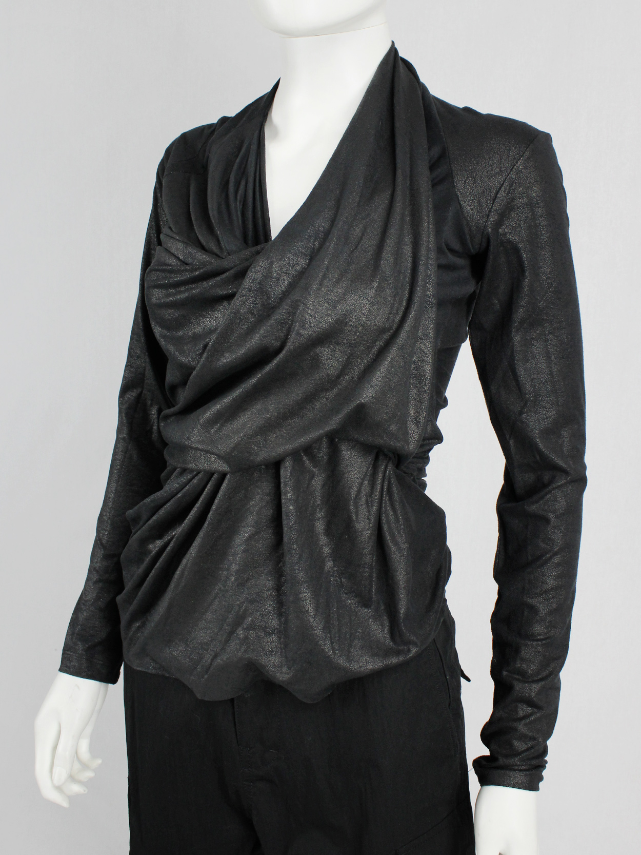 af Vandevorst black diagonal jumper with heavily gathered draping fall 2010 (11)
