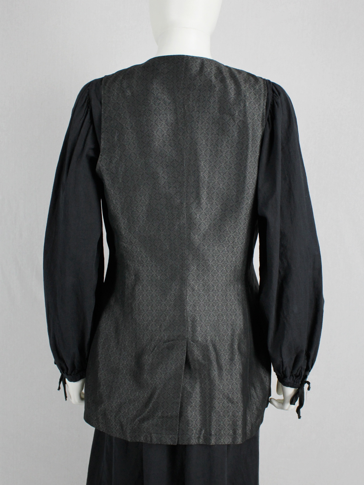 vaniita Dries Van Noten long brocade waistcoat in silver and black 1980s 80s (1)