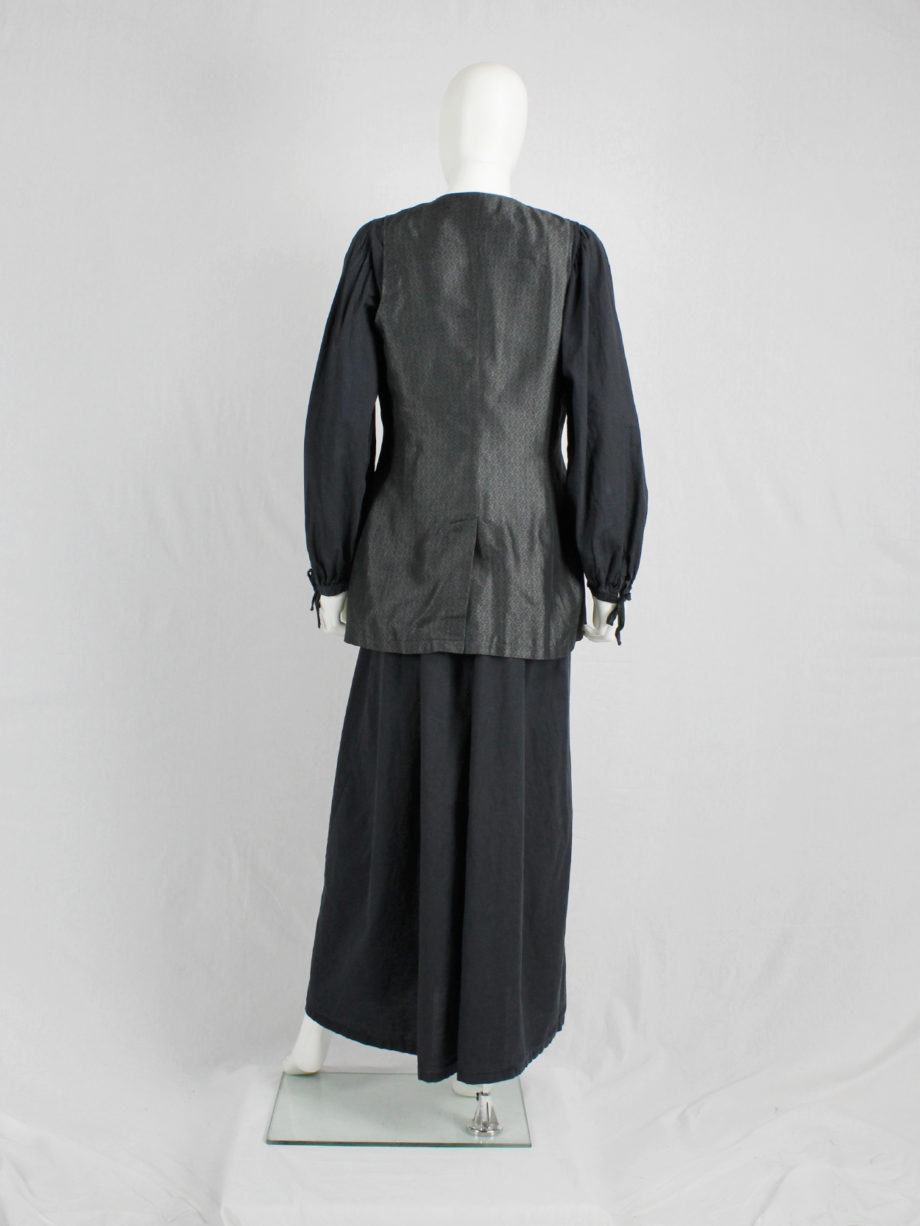 vaniita Dries Van Noten long brocade waistcoat in silver and black 1980s 80s (2)