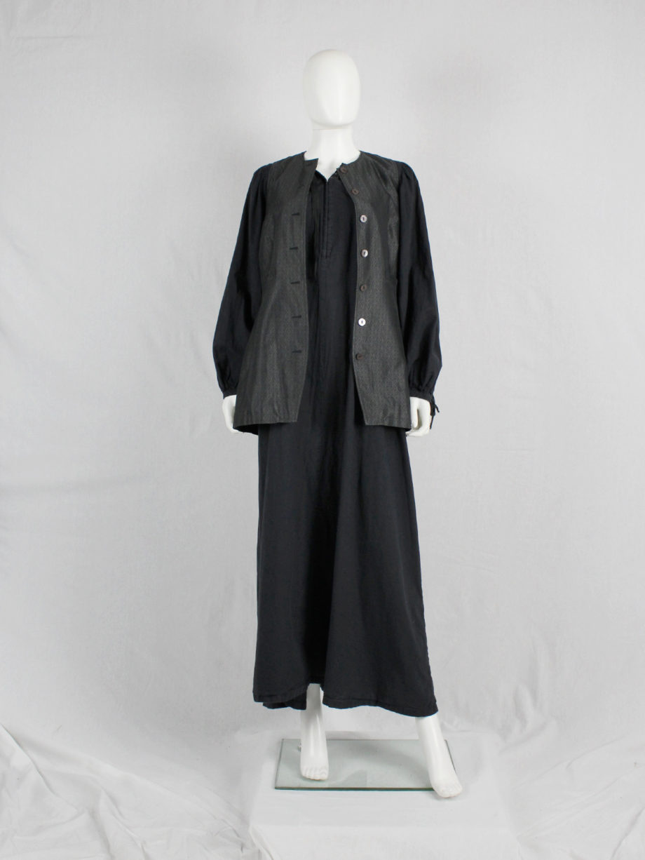 vaniita Dries Van Noten long brocade waistcoat in silver and black 1980s 80s (3)