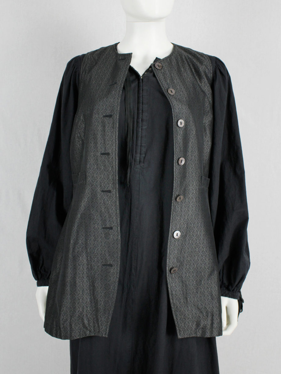 vaniita Dries Van Noten long brocade waistcoat in silver and black 1980s 80s (4)