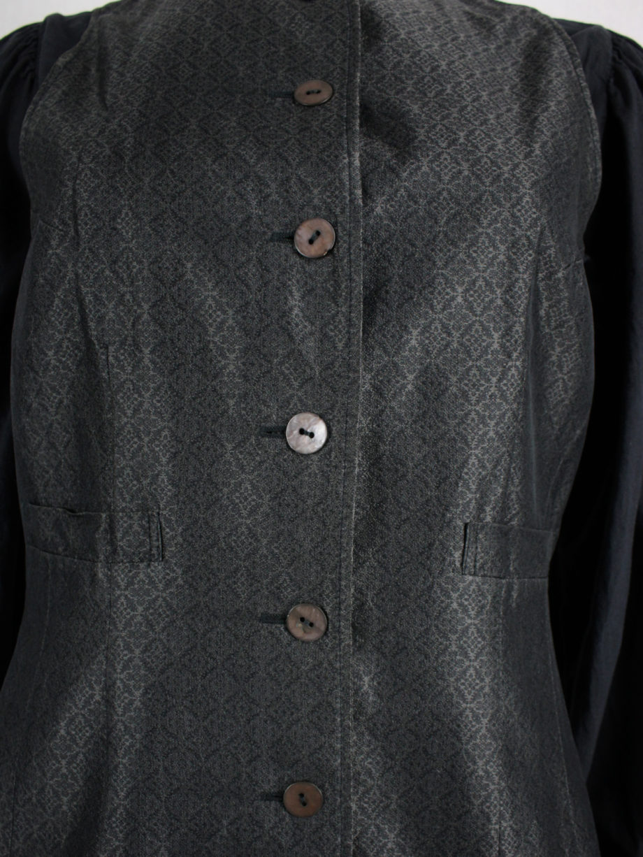 vaniita Dries Van Noten long brocade waistcoat in silver and black 1980s 80s (6)
