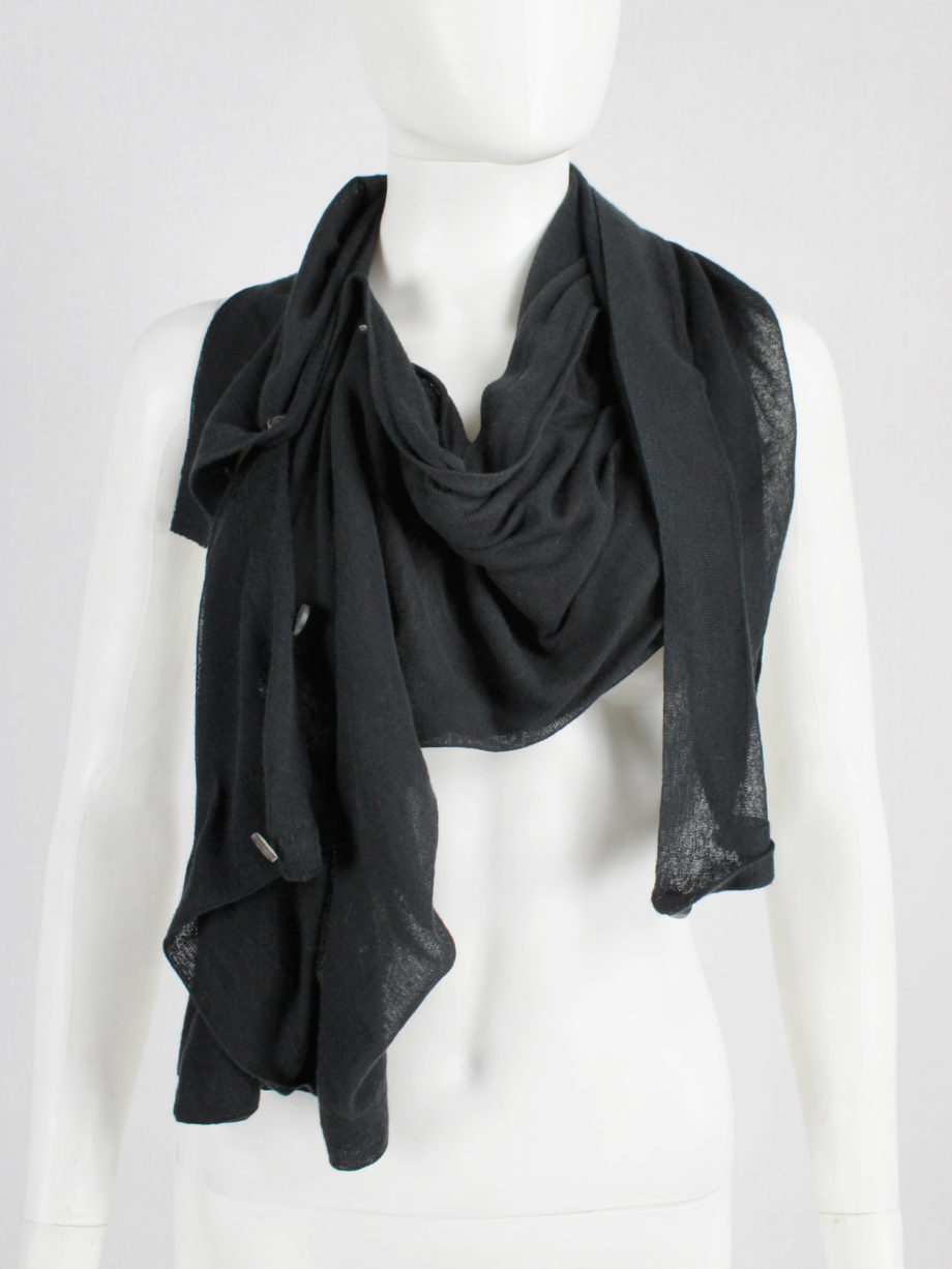 vaniitas Ann Demeulemeester black convertible scarf with buttons (8)