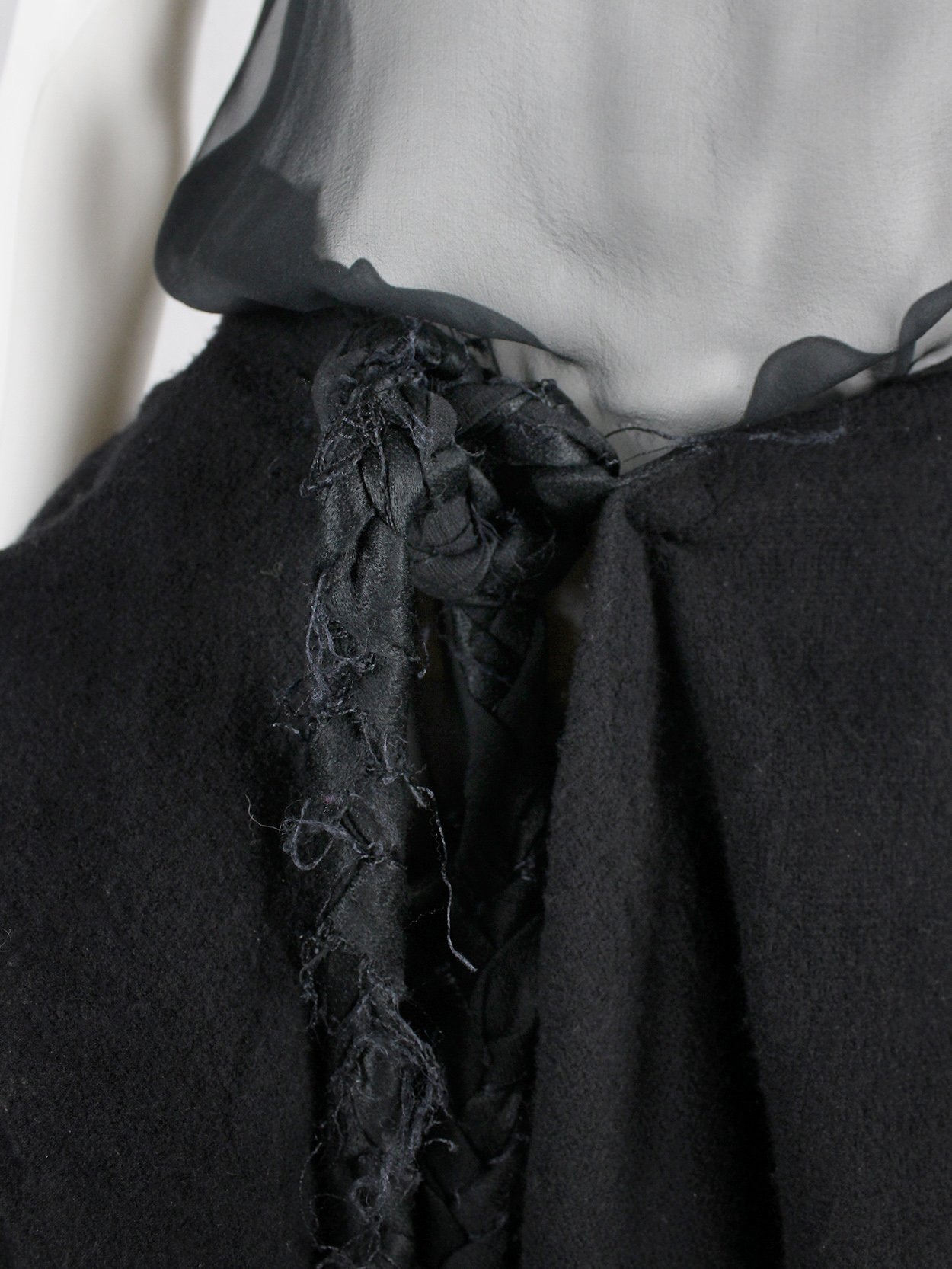 Ann Demeulemeester black heavily gathered skirt with oversized braid ...