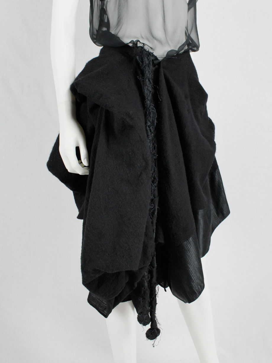 vaniitas Ann Demeulemeester black heavily gathered skirt with oversized braid fall 2005 (7)