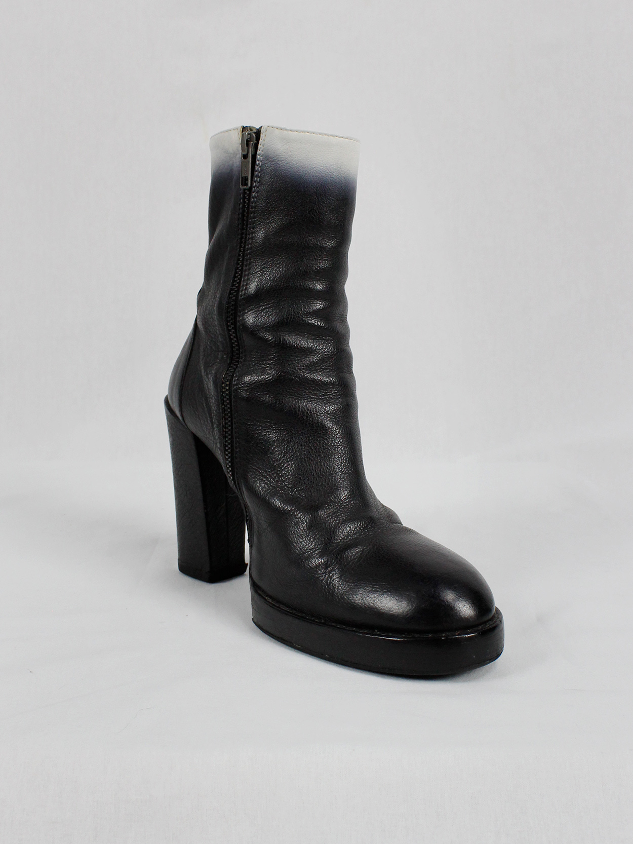 Ann Demeulemeester black platform boots with white ombre — fall 2012 ...