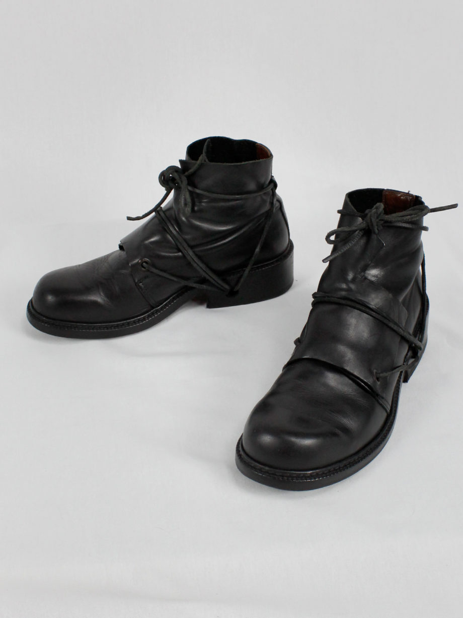 vaniitas Dirk Bikkembergs black boots with flap and laces through the soles (1)