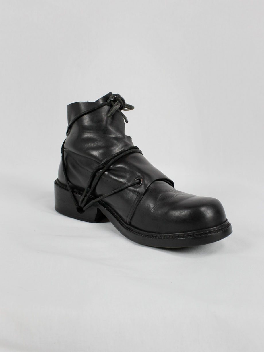 vaniitas Dirk Bikkembergs black boots with flap and laces through the soles (11)