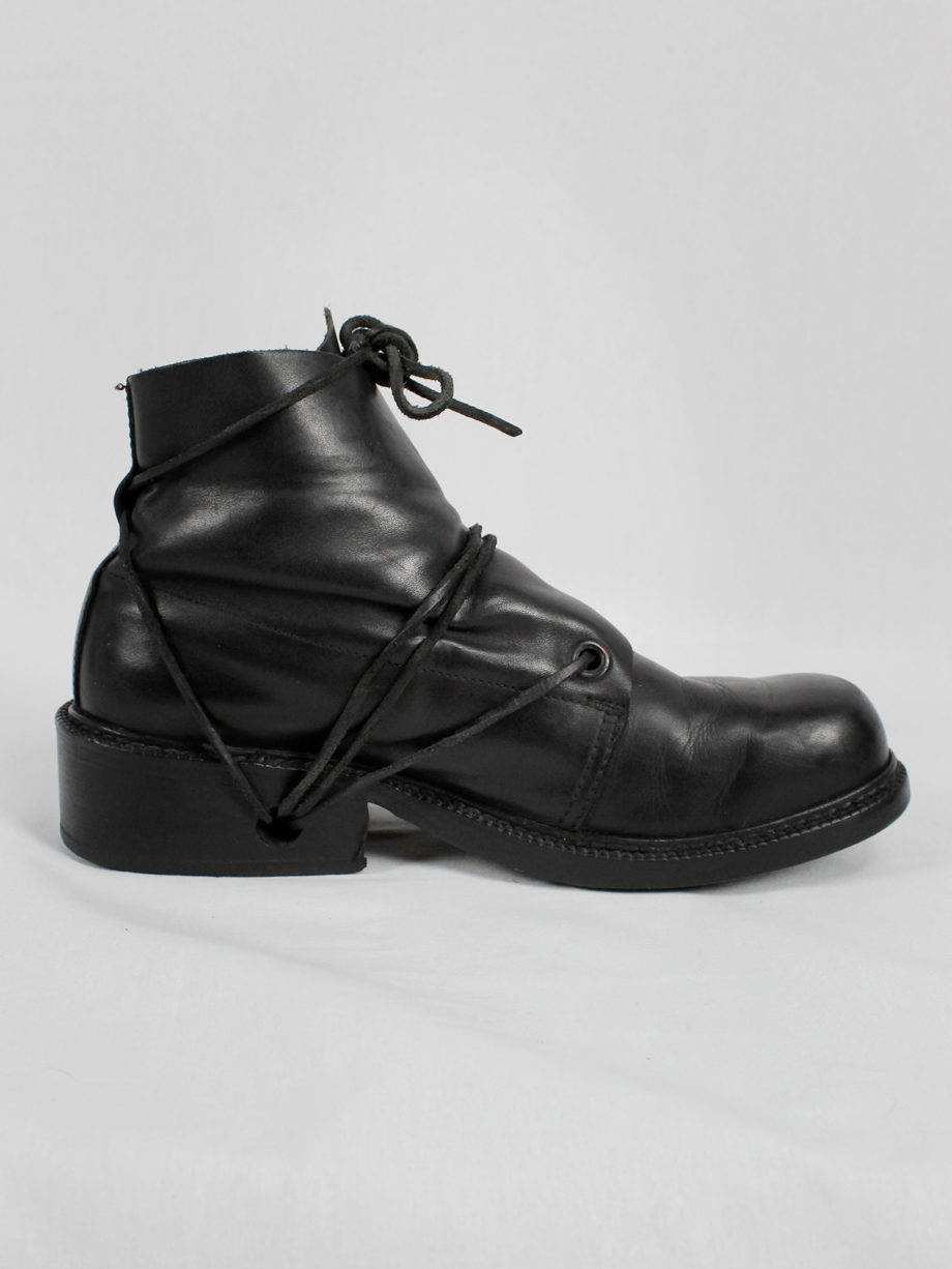 vaniitas Dirk Bikkembergs black boots with flap and laces through the soles (12)