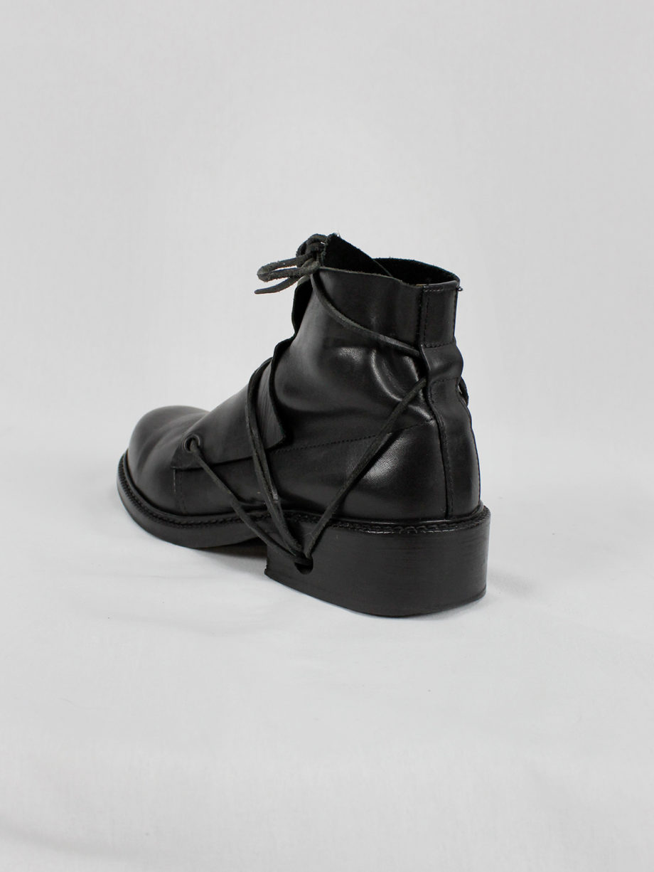 vaniitas Dirk Bikkembergs black boots with flap and laces through the soles (15)