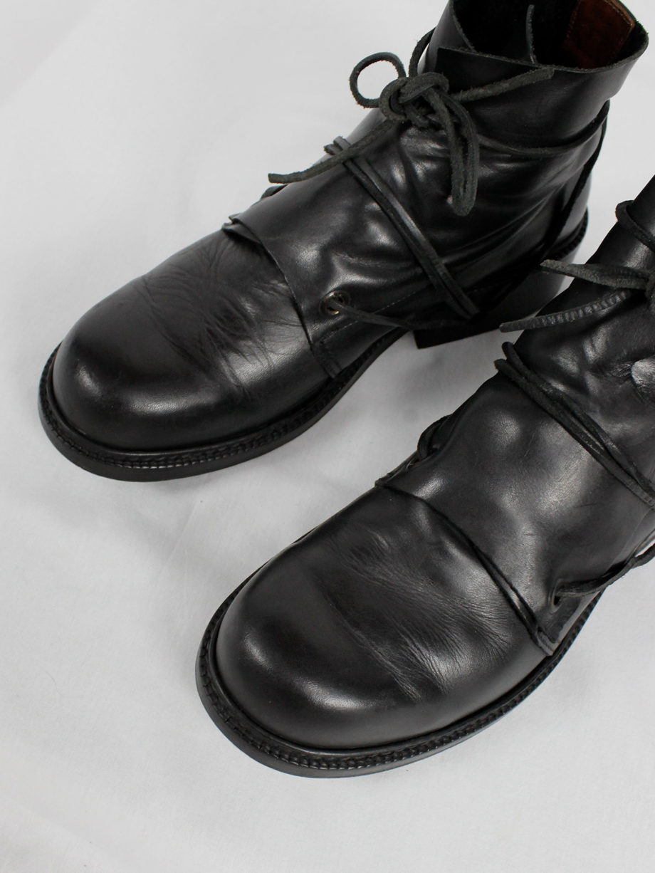 vaniitas Dirk Bikkembergs black boots with flap and laces through the soles (4)