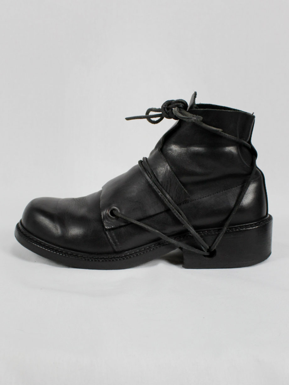 vaniitas Dirk Bikkembergs black boots with flap and laces through the soles (8)