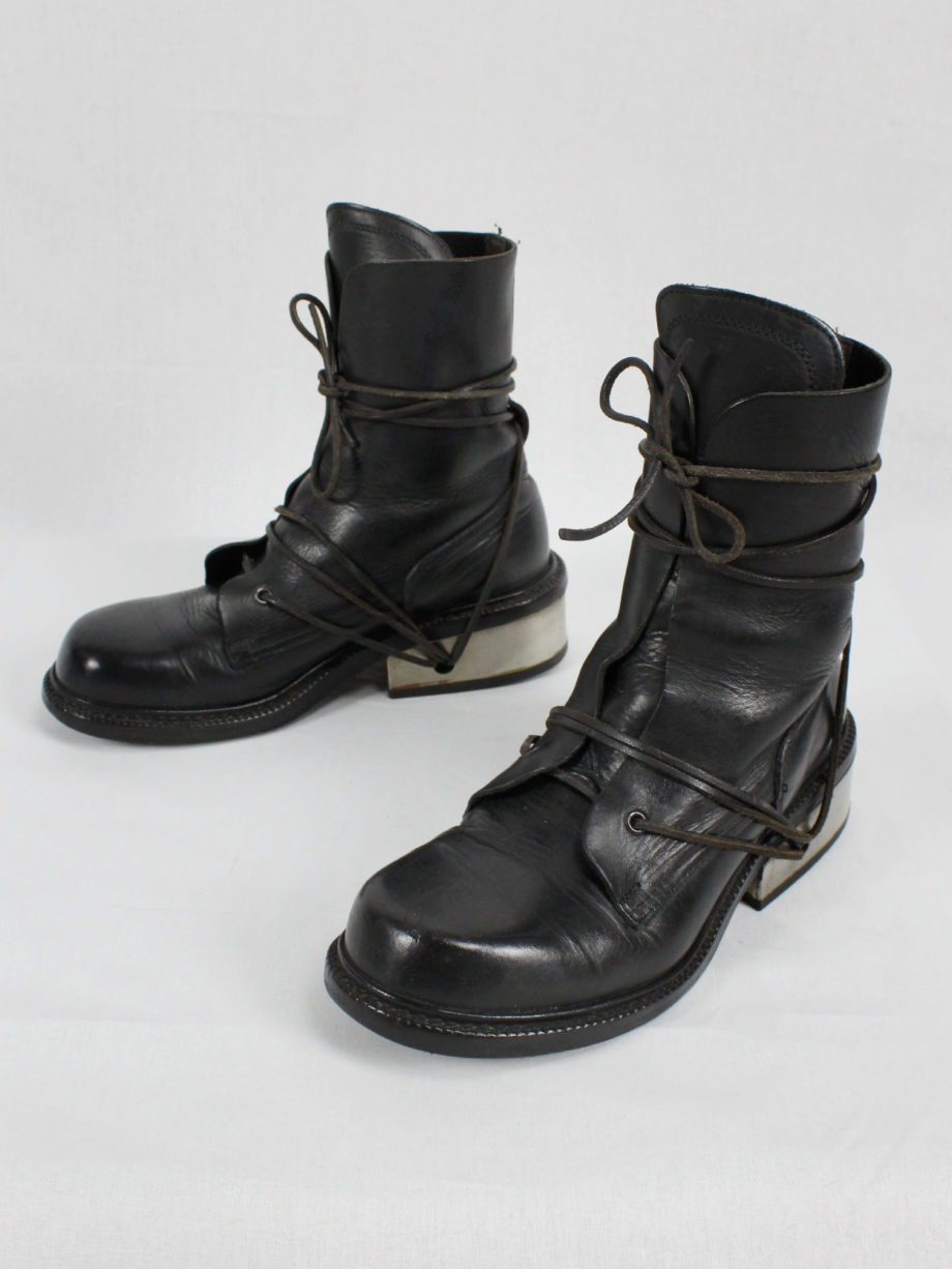 vaniitas Dirk Bikkembergs black tall boots with laces through the metal heel 90s (1)