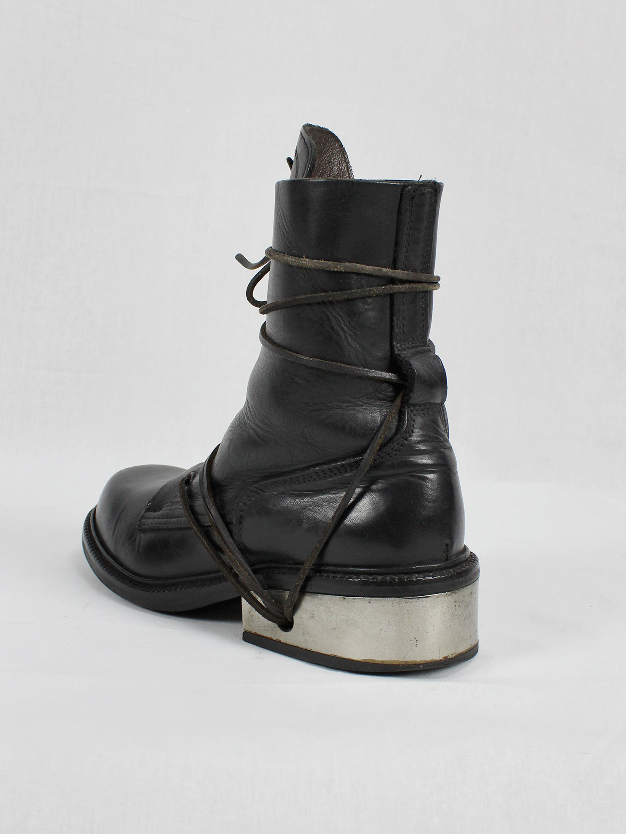 vaniitas Dirk Bikkembergs black tall boots with laces through the metal heel 90s (15)