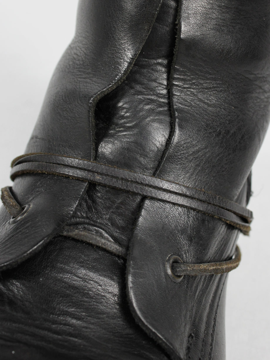vaniitas Dirk Bikkembergs black tall boots with laces through the metal heel 90s (5)
