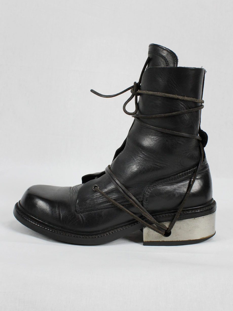 vaniitas Dirk Bikkembergs black tall boots with laces through the metal heel 90s (8)