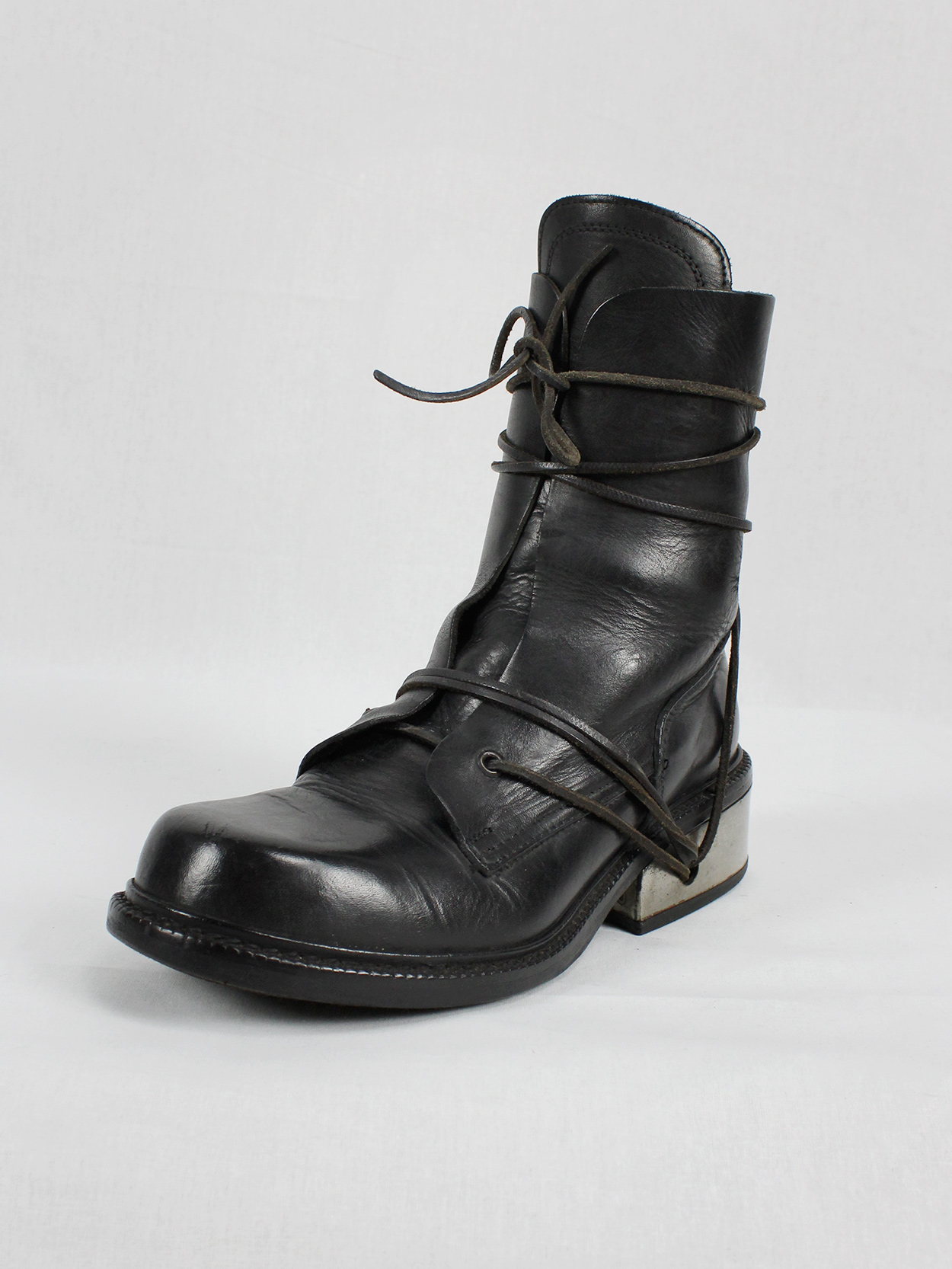 Dirk Bikkembergs black tall boots with laces through the metal heel (41 ...