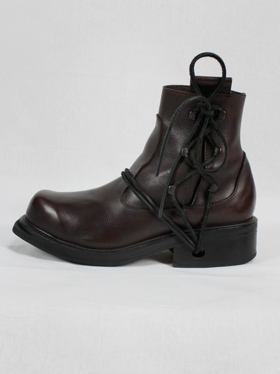Dirk Bikkembergs brown boots with hooks and laces through the