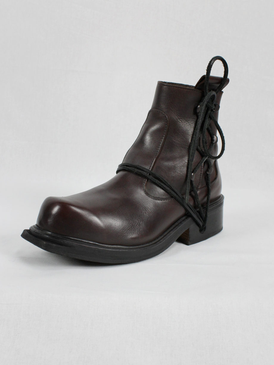 vaniitas Dirk Bikkembergs brown boots with hooks and laces through the soles 44 90s 1990s (13)