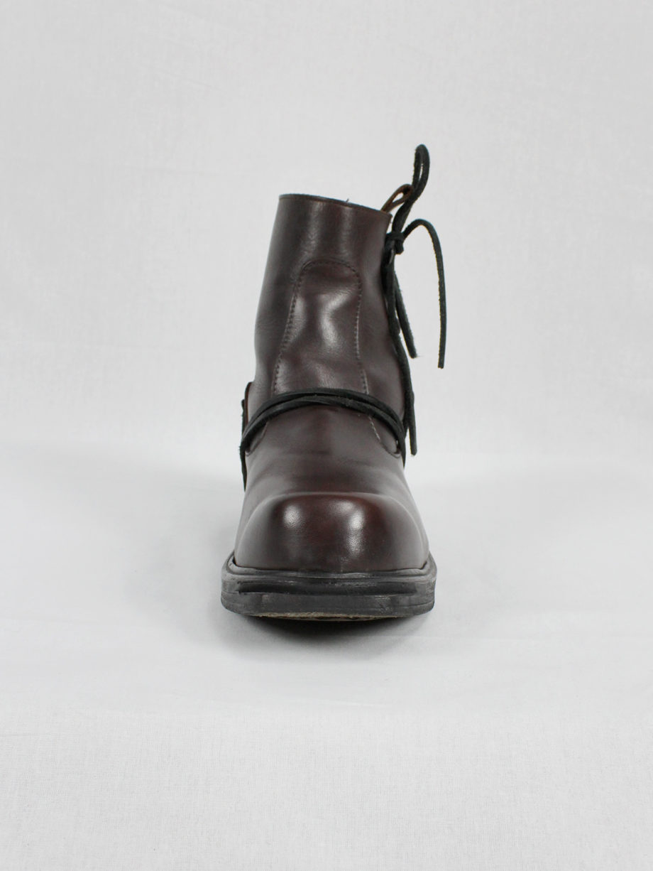 vaniitas Dirk Bikkembergs brown boots with hooks and laces through the soles 44 90s 1990s (14)