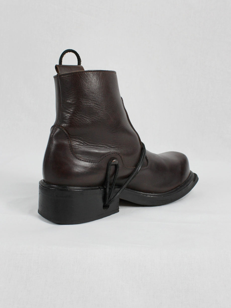 vaniitas Dirk Bikkembergs brown boots with hooks and laces through the soles 44 90s 1990s (17)