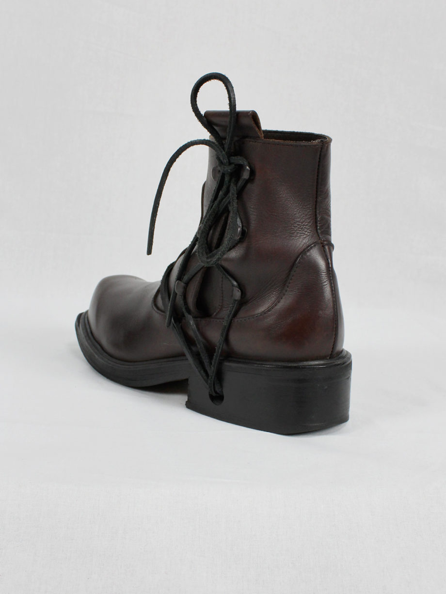 vaniitas Dirk Bikkembergs brown boots with hooks and laces through the soles 44 90s 1990s (19)