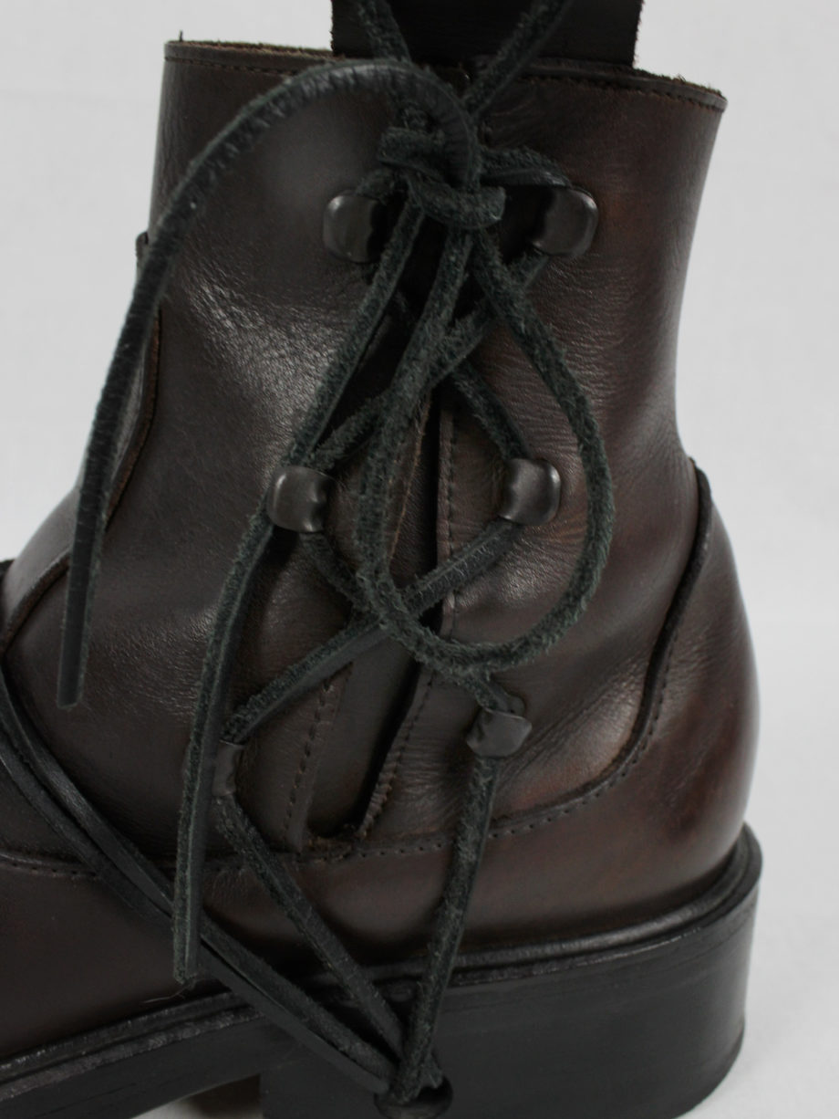 vaniitas Dirk Bikkembergs brown boots with hooks and laces through the soles 44 90s 1990s (7)
