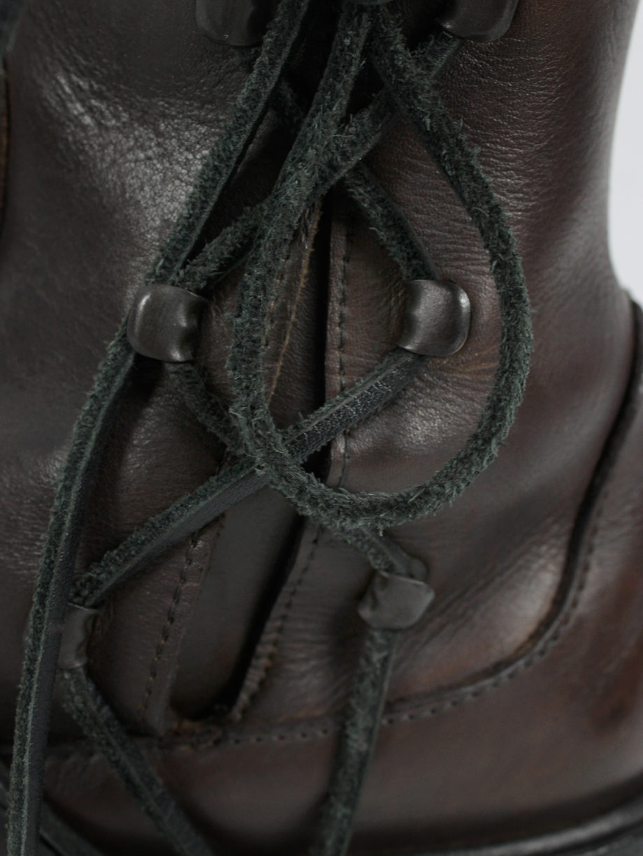 vaniitas Dirk Bikkembergs brown boots with hooks and laces through the soles 44 90s 1990s (8)