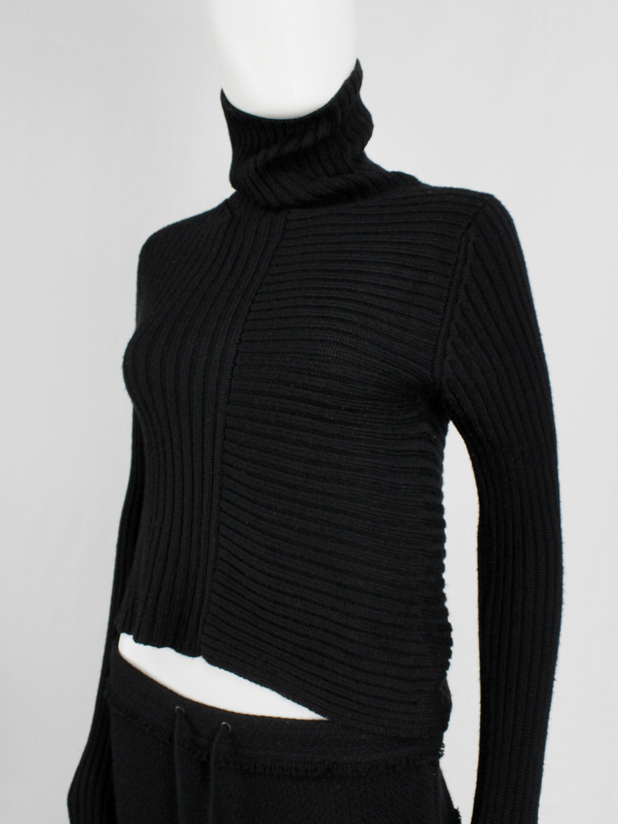 vaniitas Yohji Yamamoto black turleneck jumper with drooping side and extra long sleeves (3)
