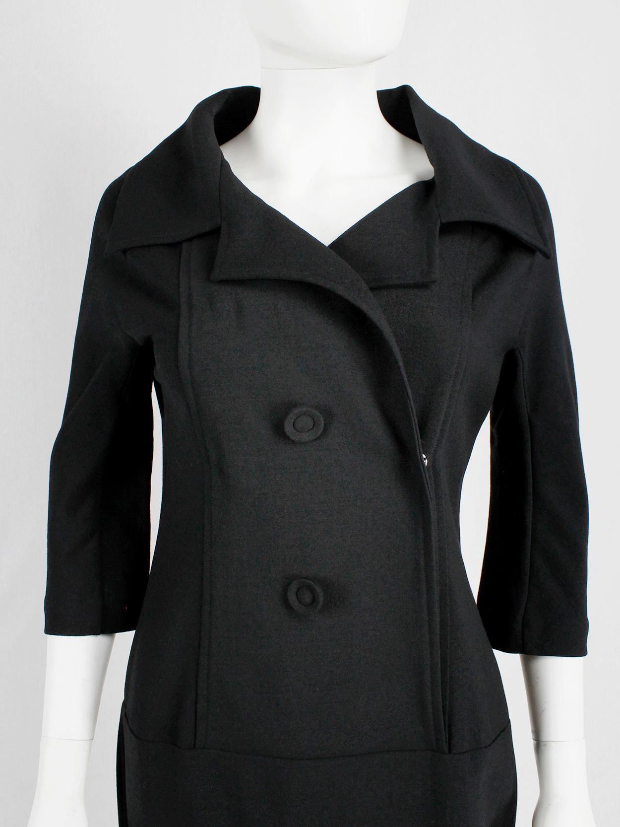 Yohji Yamamoto black twinset-inspired dress with fabric covered buttons ...